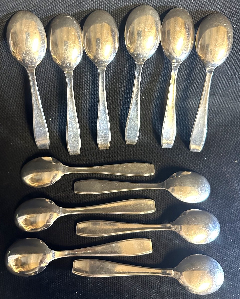 Christofle Atlas Model By Luc Lanel 12 Art Deco Tea Coffee Dessert Spoons For Normandy 2-photo-3
