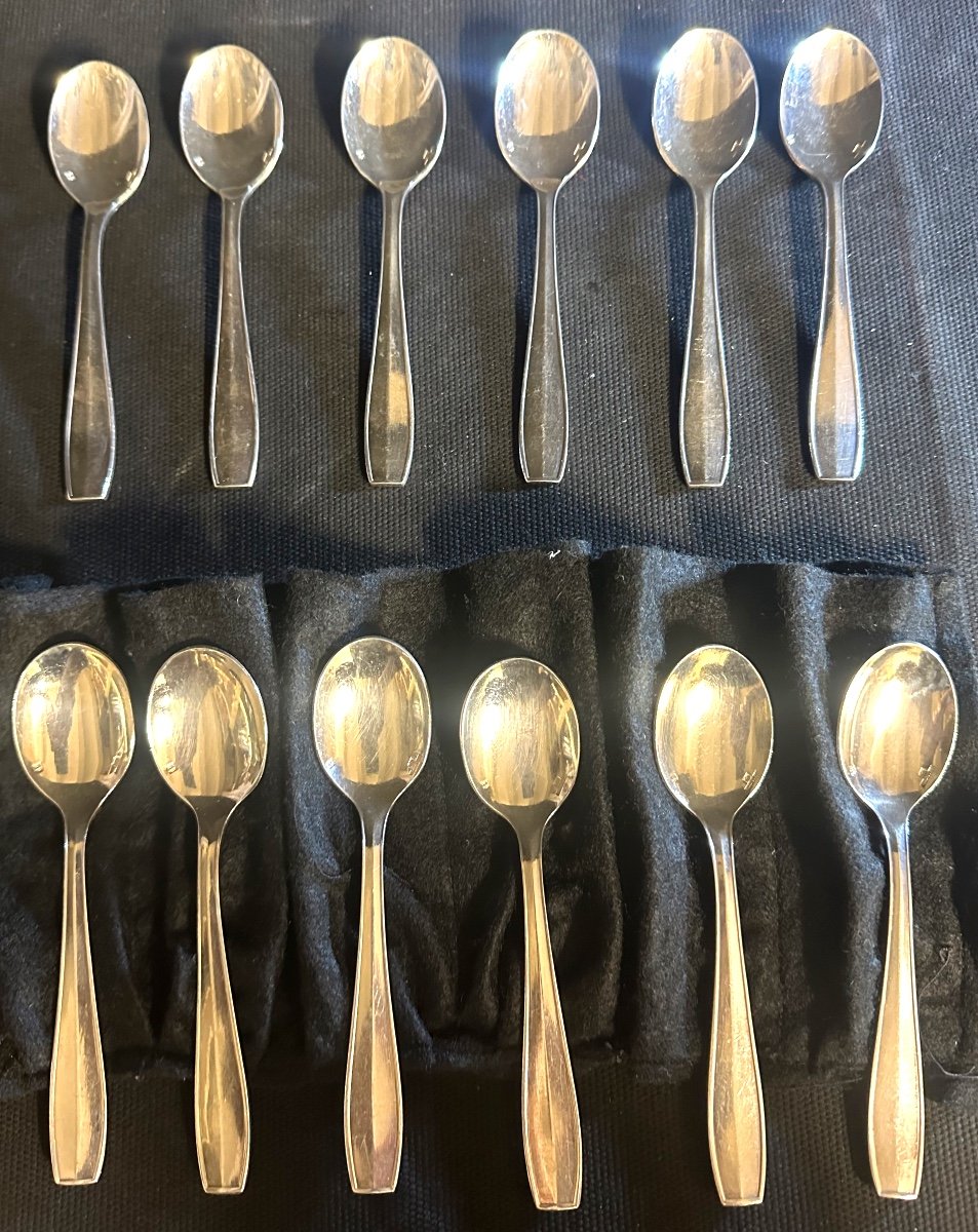 Christofle Atlas Model By Luc Lanel 12 Art Deco Tea Coffee Dessert Spoons For Normandy 2