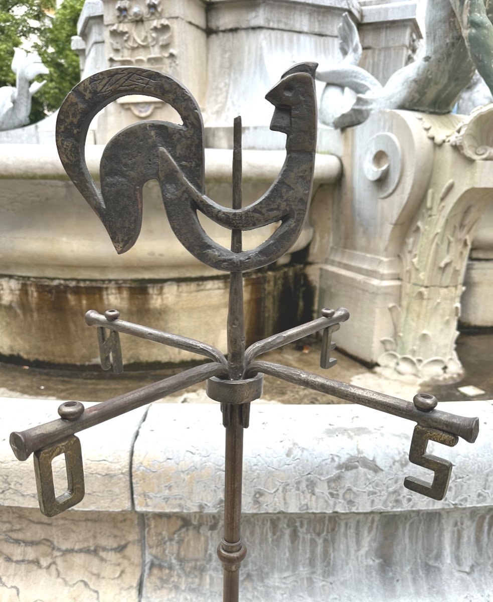 Jean TOURET Atelier MAROLLES Lampadaire Girouette en fer battu 155cm-photo-2