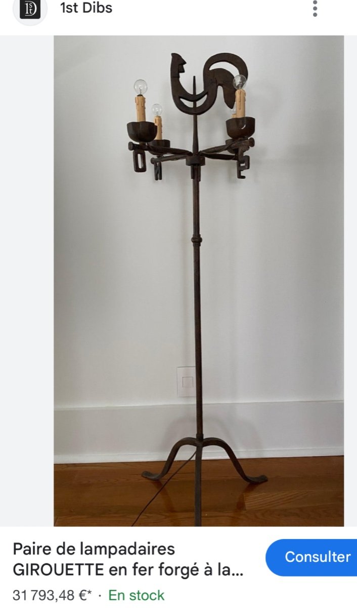 Jean TOURET Atelier MAROLLES Lampadaire Girouette en fer battu 155cm-photo-6