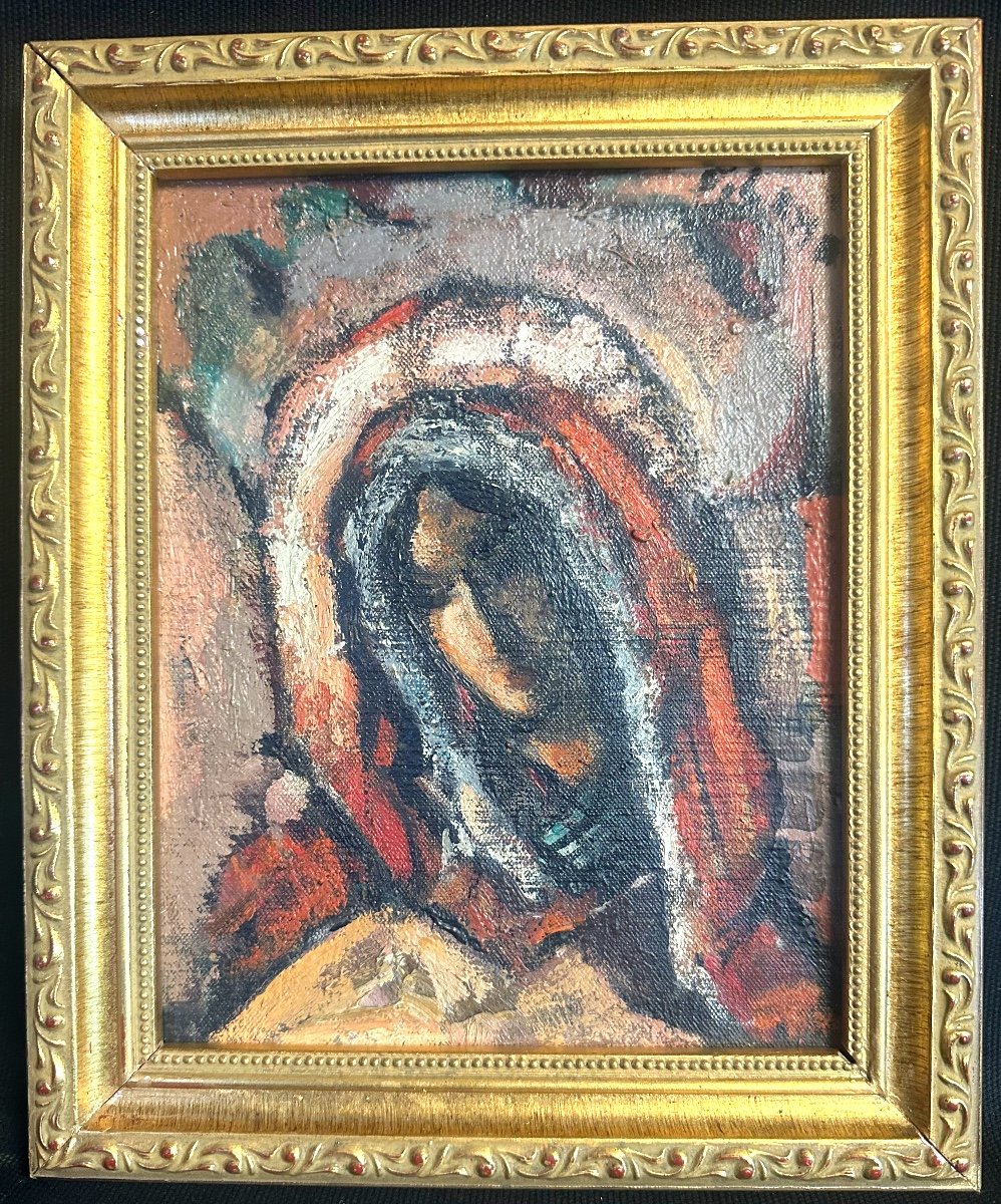 Gustave LINO 1893-1961 Huile Jeune femme à la coiffe 