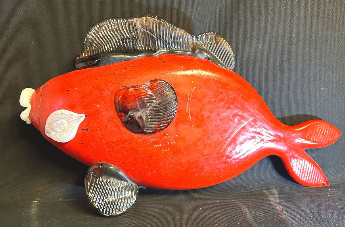 Jean Claude Novaro 1943-2015 Very Important Fish 55cm Signed Blown Glass In Very Good Condition  -photo-4