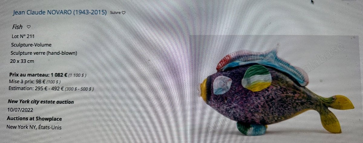 Jean Claude Novaro 1943-2015 Very Important Fish 55cm Signed Blown Glass In Very Good Condition  -photo-6