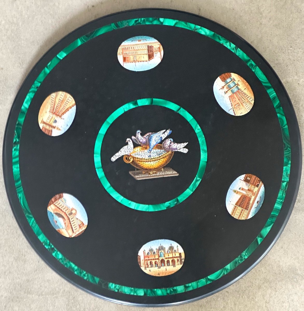 Rare 19th Century Tray In Micro Mosaic And Malachite The Grand Tour Italy Micromosaic -photo-1
