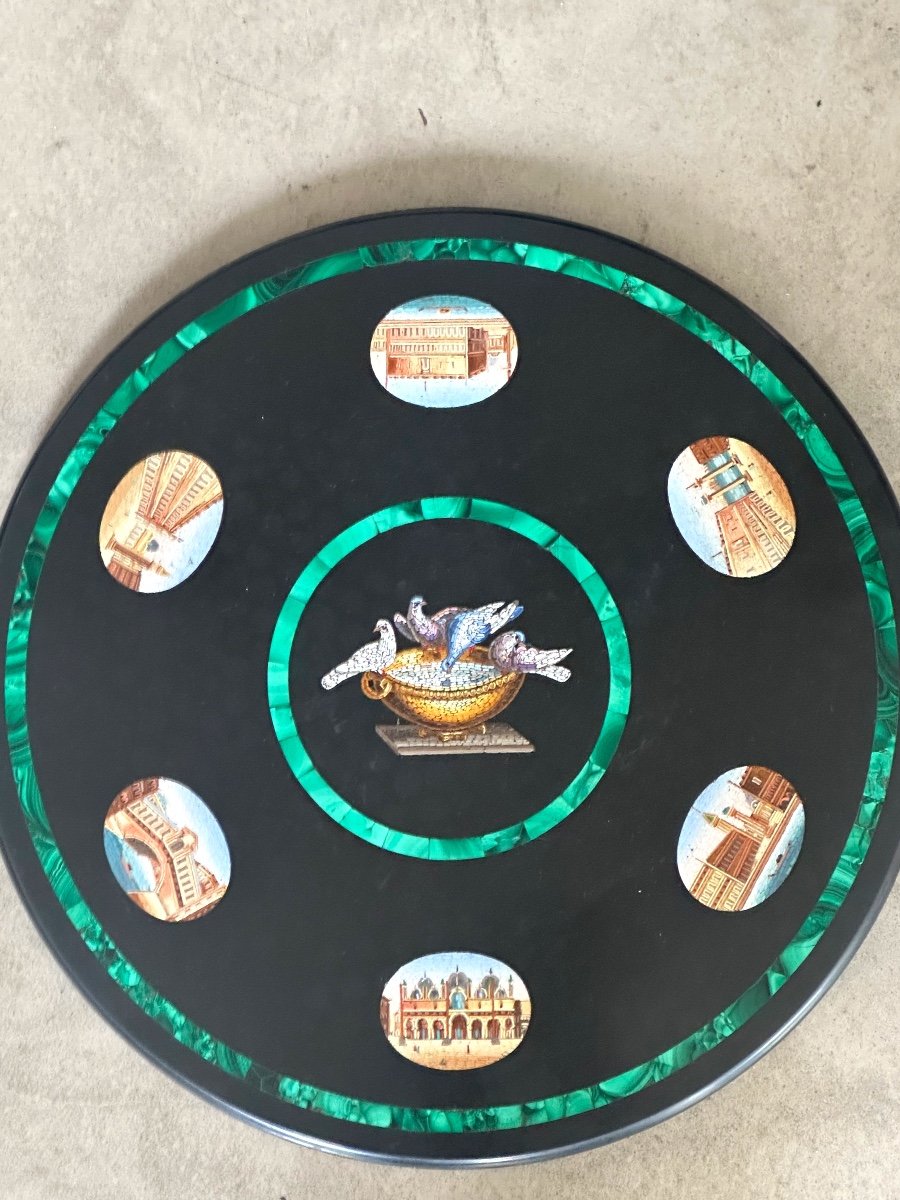 Rare 19th Century Tray In Micro Mosaic And Malachite The Grand Tour Italy Micromosaic 