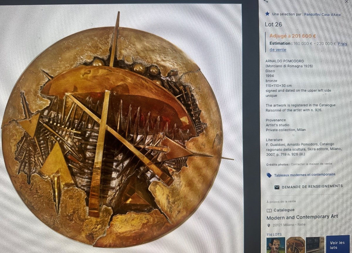 Arnaldo Pomodoro 1926 Italy Paper Cut Sculpture In Bronze Signed And Certificate Of Authenticity-photo-6