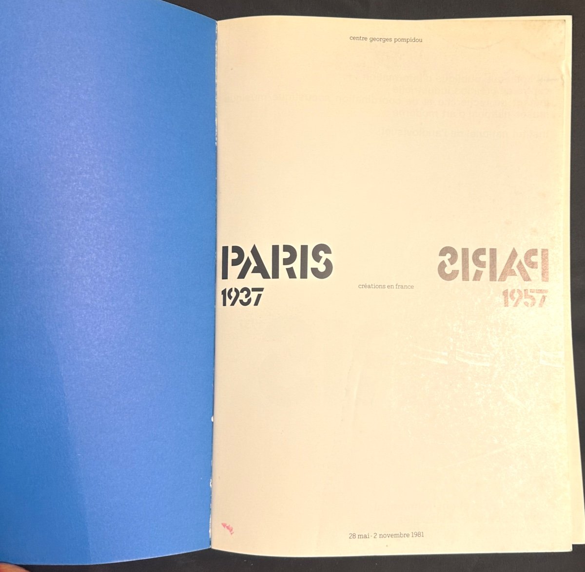 Paris 1937 Paris 1957 Livre Exposition Centre Georges Pompidou 1981 Edition originale -photo-3