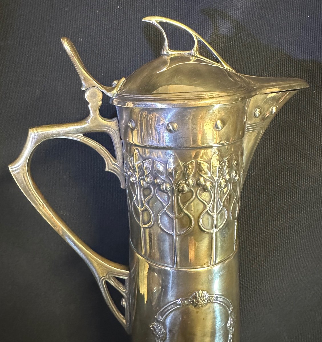 Large Art Nouveau Pitcher Wmf Jugendstil Viennese Secession Signed -photo-3