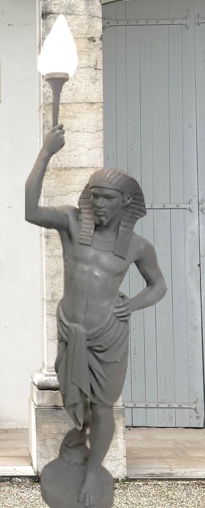 Important Pair Of 19th Century Torchiere Doors In Cast Iron Louis Gasne And Granoux 190cm Egyptian Couple -photo-3