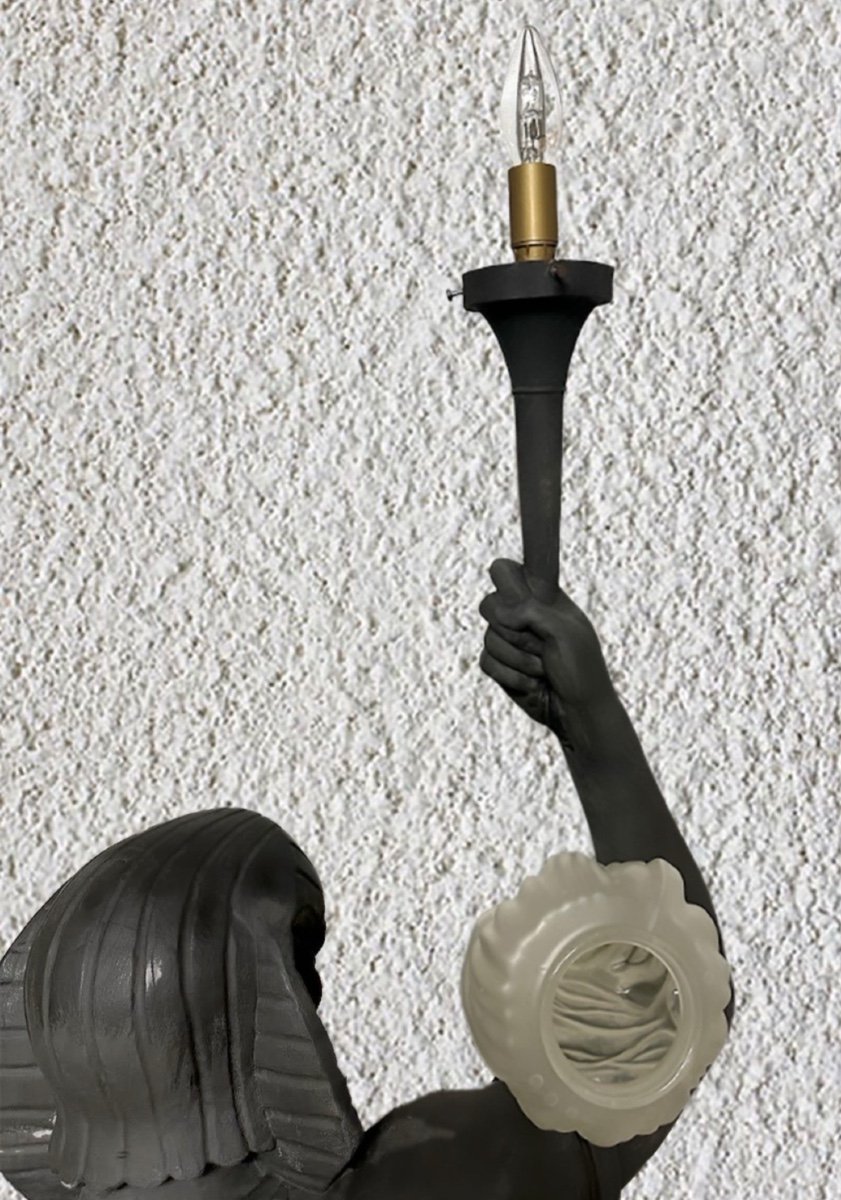 Important Pair Of 19th Century Torchiere Doors In Cast Iron Louis Gasne And Granoux 190cm Egyptian Couple -photo-8