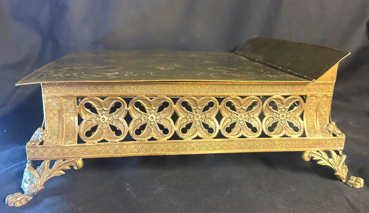 Lutrin Thabor porte bible XIXe en bronze doré Neo Gothique  pour livre de messe église-photo-4