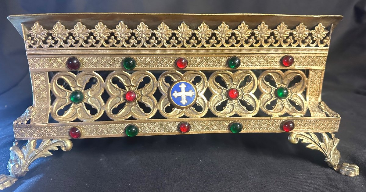 Lutrin Thabor porte bible XIXe en bronze doré Neo Gothique  pour livre de messe église-photo-6