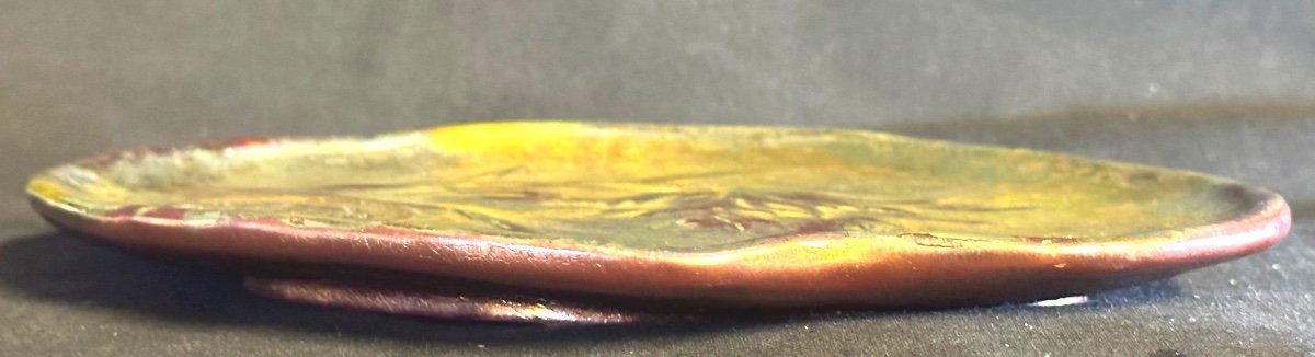 Delphin Massier 1836-1907 Rare Art Nouveau Iridescent Dish Signed-photo-4