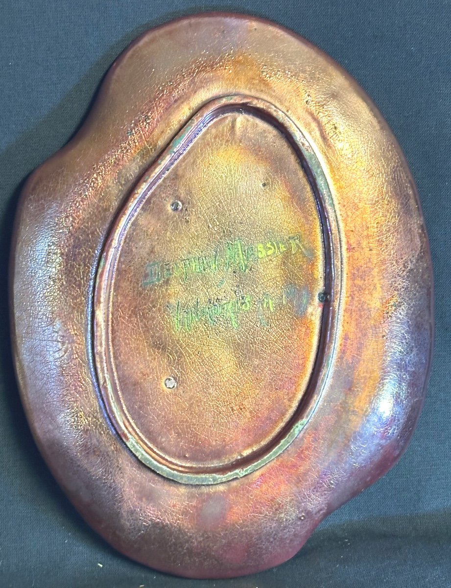 Delphin Massier 1836-1907 Rare Art Nouveau Iridescent Dish Signed-photo-2