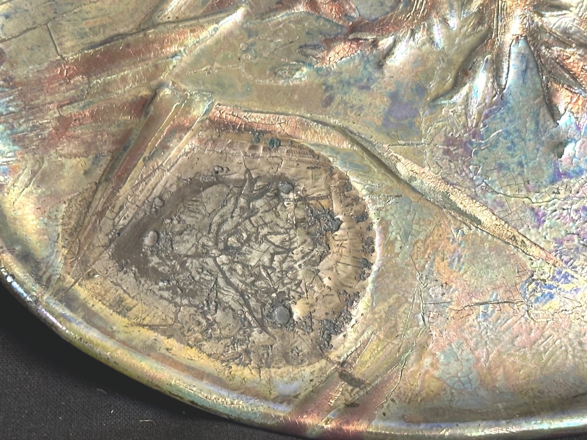 Delphin Massier 1836-1907 Rare Art Nouveau Iridescent Dish Signed-photo-4