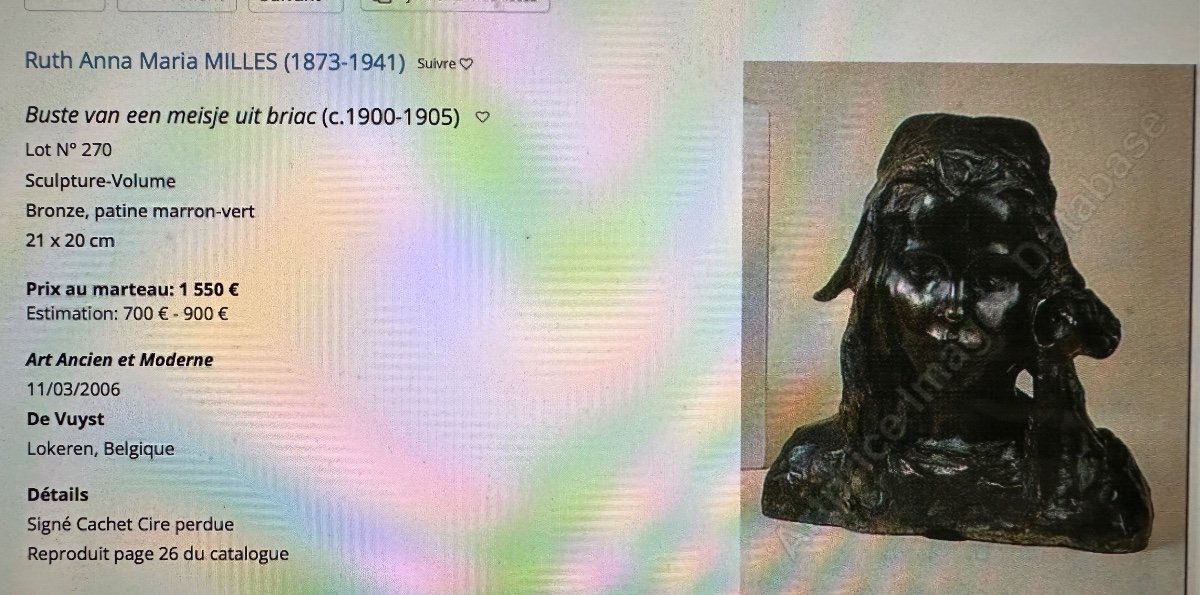 Ruth MILLES 1873-1941 Suède bronze Jeune Bretonne de Pont Aven Yvonne en buste -photo-4