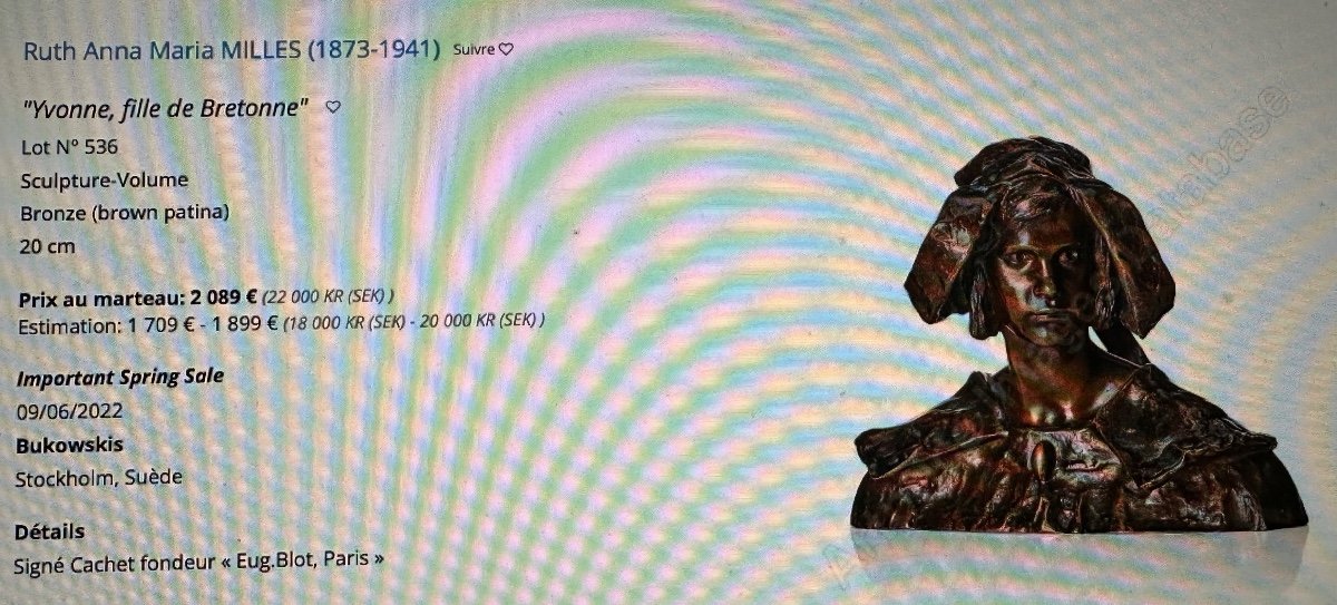 Ruth MILLES 1873-1941 Suède bronze Jeune Bretonne de Pont Aven Yvonne en buste -photo-8