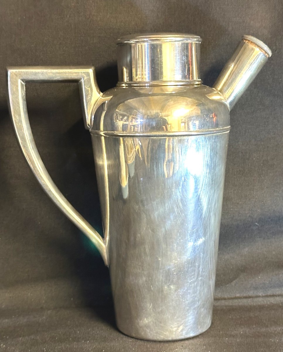 CHRISTOFLE Rare shaker de cocktail 1920 en métal argenté signé-photo-2