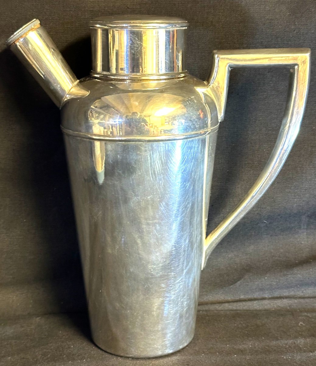 CHRISTOFLE Rare shaker de cocktail 1920 en métal argenté signé