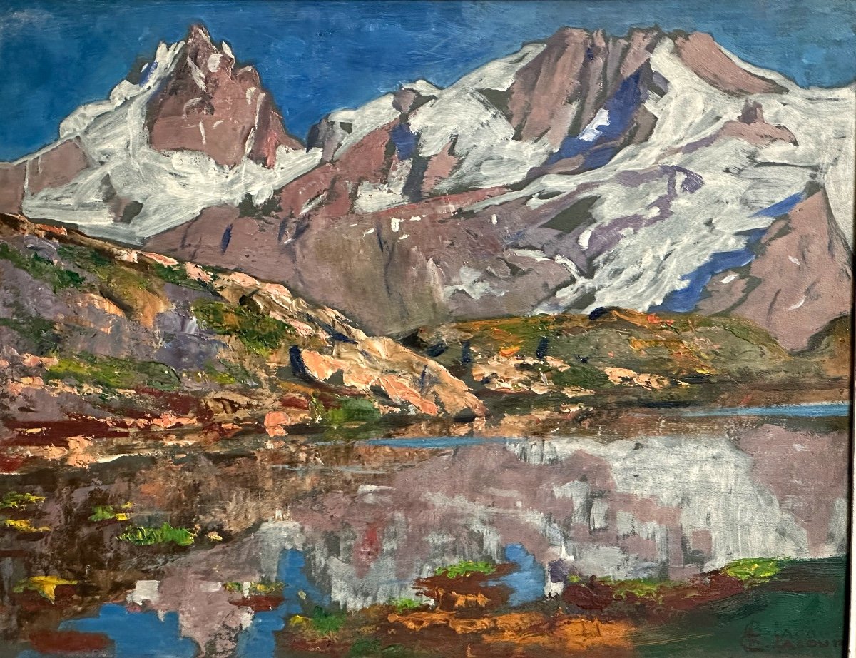 Charles Lacour 1861-1941 Lyon Oil Lake Lerie La Meije Chazelet Emparis Alps Mountain /1