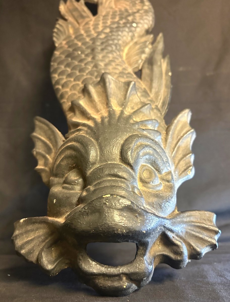 Dauphin XIXe en applique pour fontaine ou bassin en bas relief 90cm-photo-2