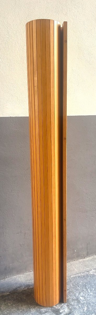 Ancien paravent pliant à lattes de bois clair style Baumann vague Art Deco En très bon état -photo-3