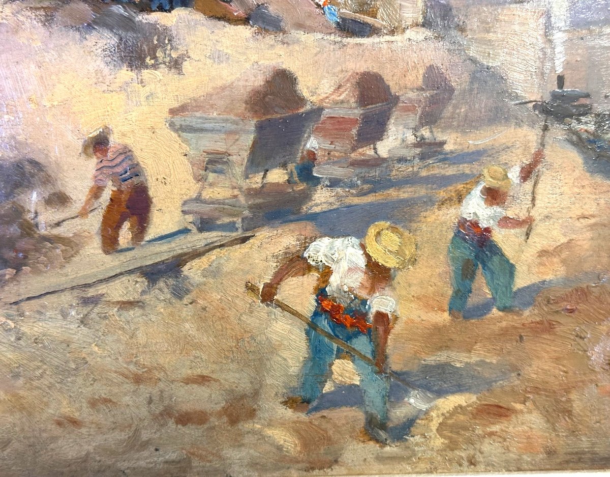 Charles Lacour 1861-1941 Lyon Huile Construction Du Canal De Jonage Vaux En Velin Rhône Decines-photo-4