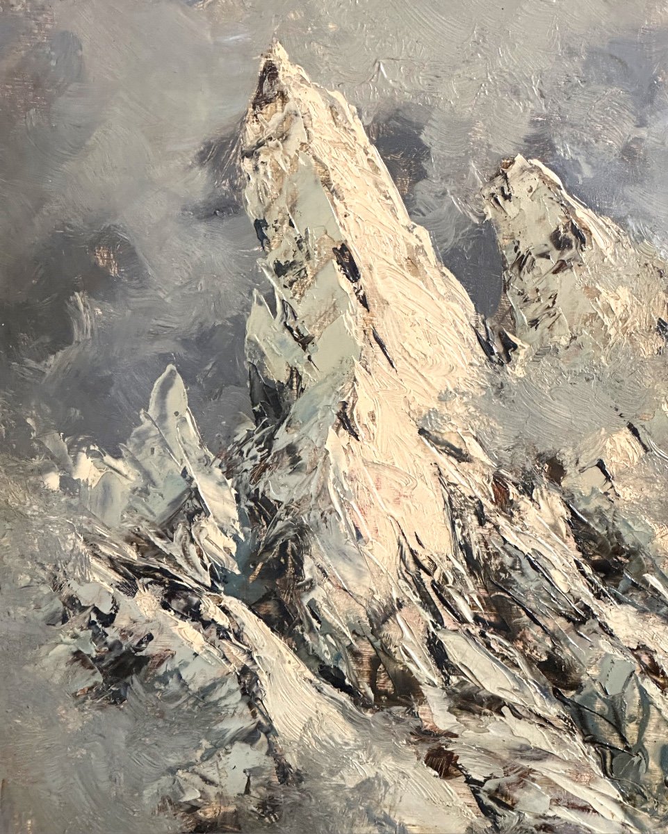 Charles Bertier 1860-1924 Rare Pair Of Day And Evening Oils Sérac Des Bossons Chamonix Mont Blanc -photo-2