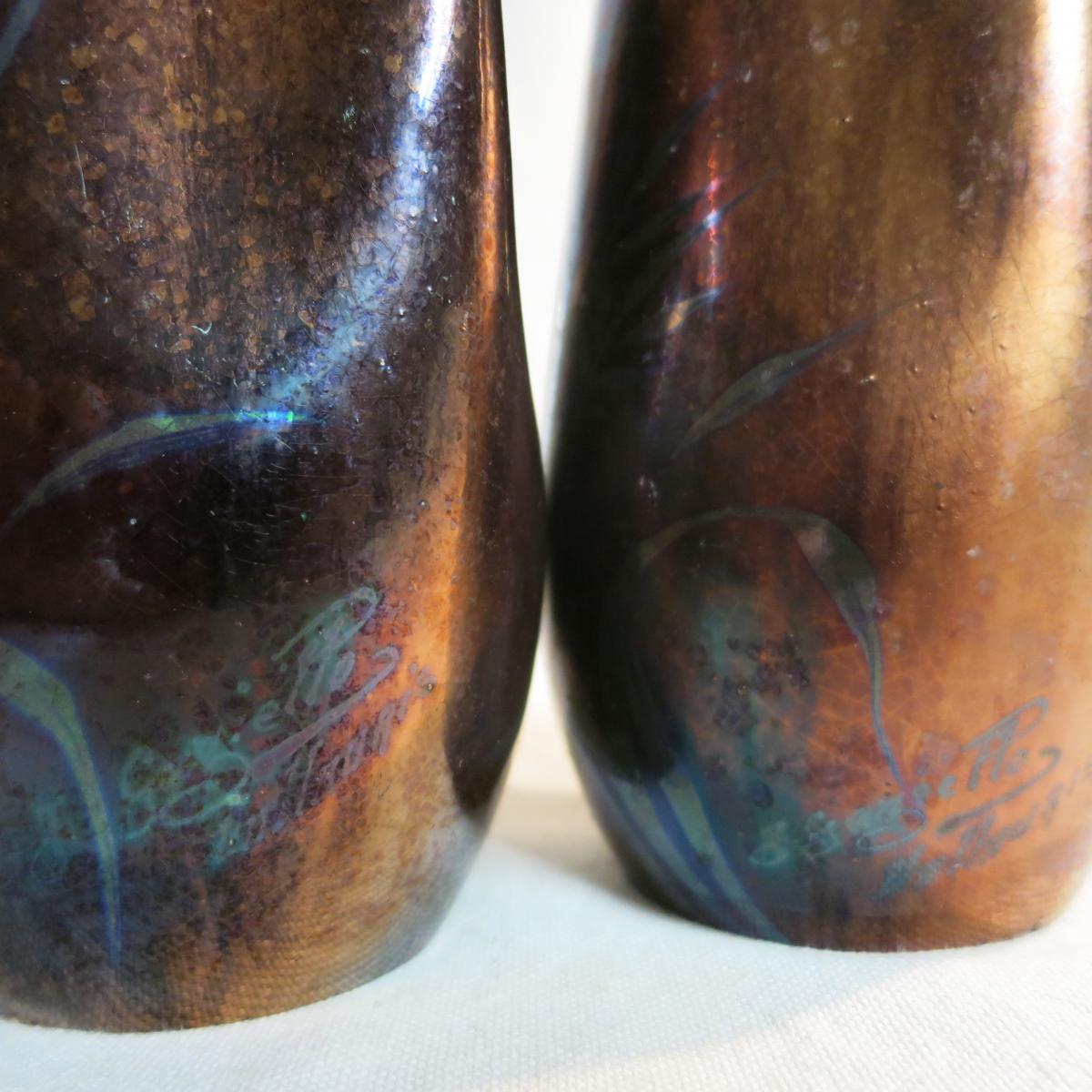 Vases Pair Jean Gaziello In Vallauris Decor Butterfly Iridescent-photo-1