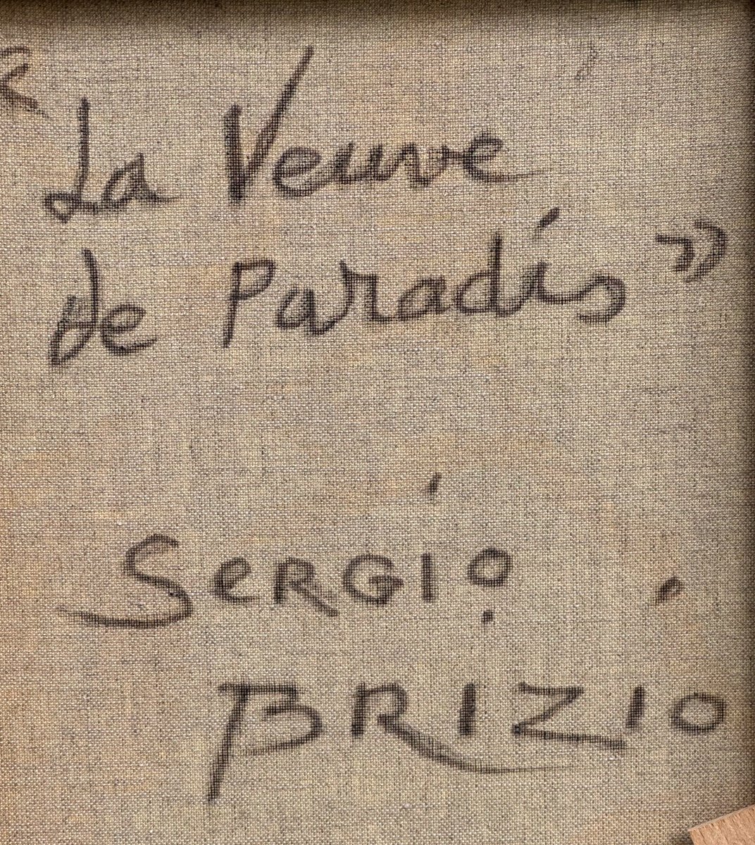 Sergio BRIZIO 1928-1997 Grande huile symboliste jeune femme nue et oiseau de paradis-photo-1