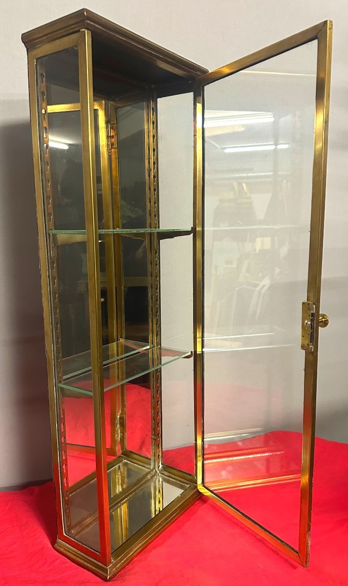 Vitrine XIXe de Magasin ou Collectionneur 85cm En Laiton Verre Et Miroir à Poser Ou Accrocher