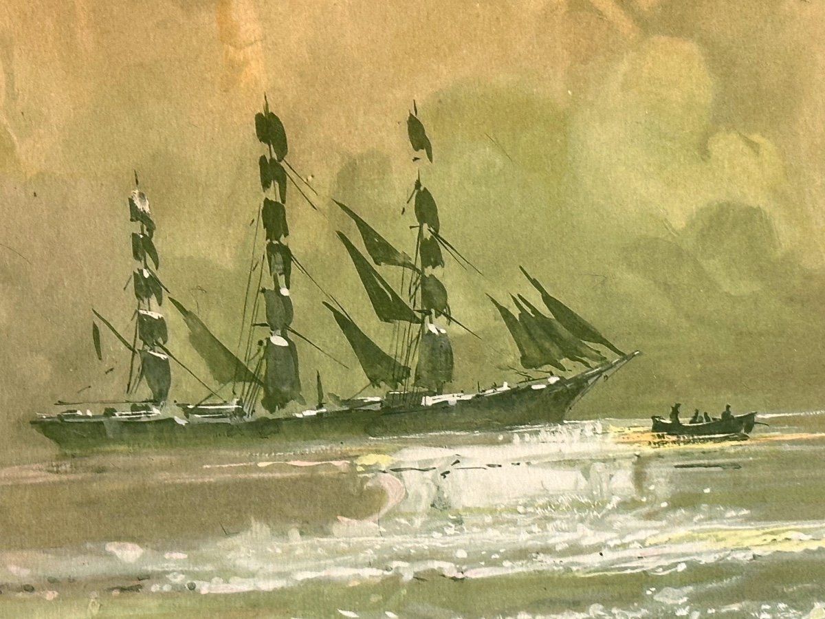 MARIN MARIE 1901-1987 Lithographie couleurs Marine Trois mâts naviguant Marin-Marie navigation-photo-4