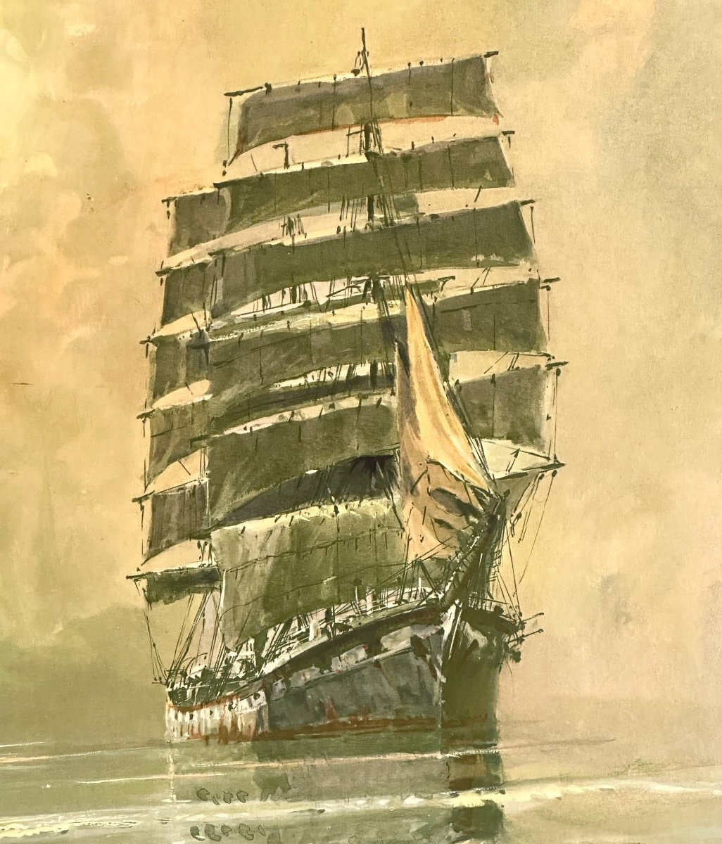 MARIN MARIE 1901-1987 Lithographie couleurs Marine Trois mâts naviguant Marin-Marie navigation-photo-1