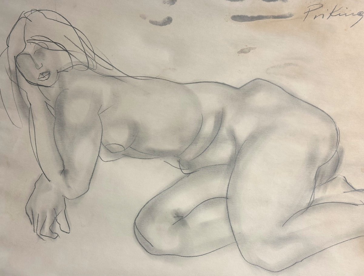 Franz Priking 1929-1979 Large Drawing Female Nude Signed /2
