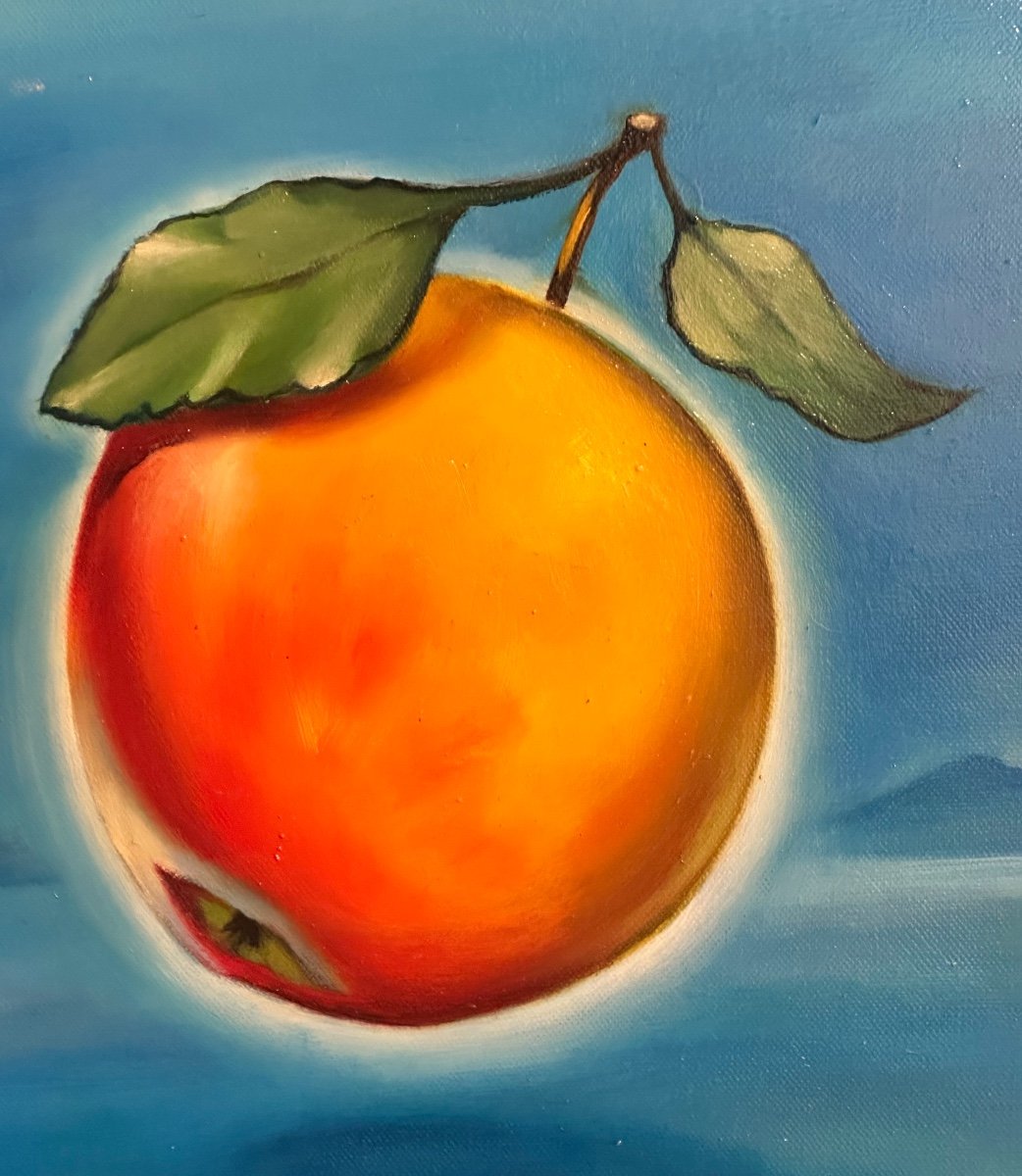 Sergio BRIZIO 1928-1997 Huile Symboliste Pomme céleste signé-photo-4