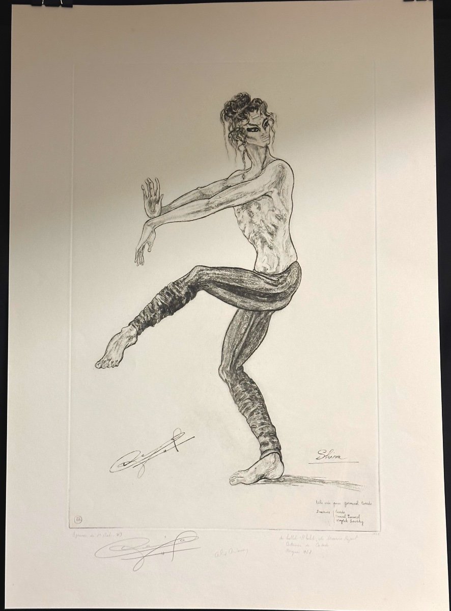 Rare Engraving Ballet Maurice Bejart Bhakti Shiva Alix Antoine Germinal Casado Dance 1968-photo-2