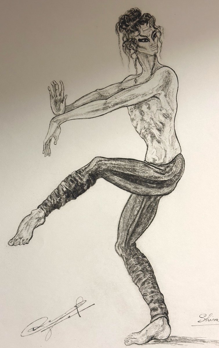Rare Engraving Ballet Maurice Bejart Bhakti Shiva Alix Antoine Germinal Casado Dance 1968