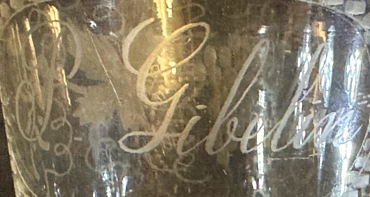 Verre à boire début XIXe décor taillé et gravé GIBELIN pampres de vigne vin -photo-2