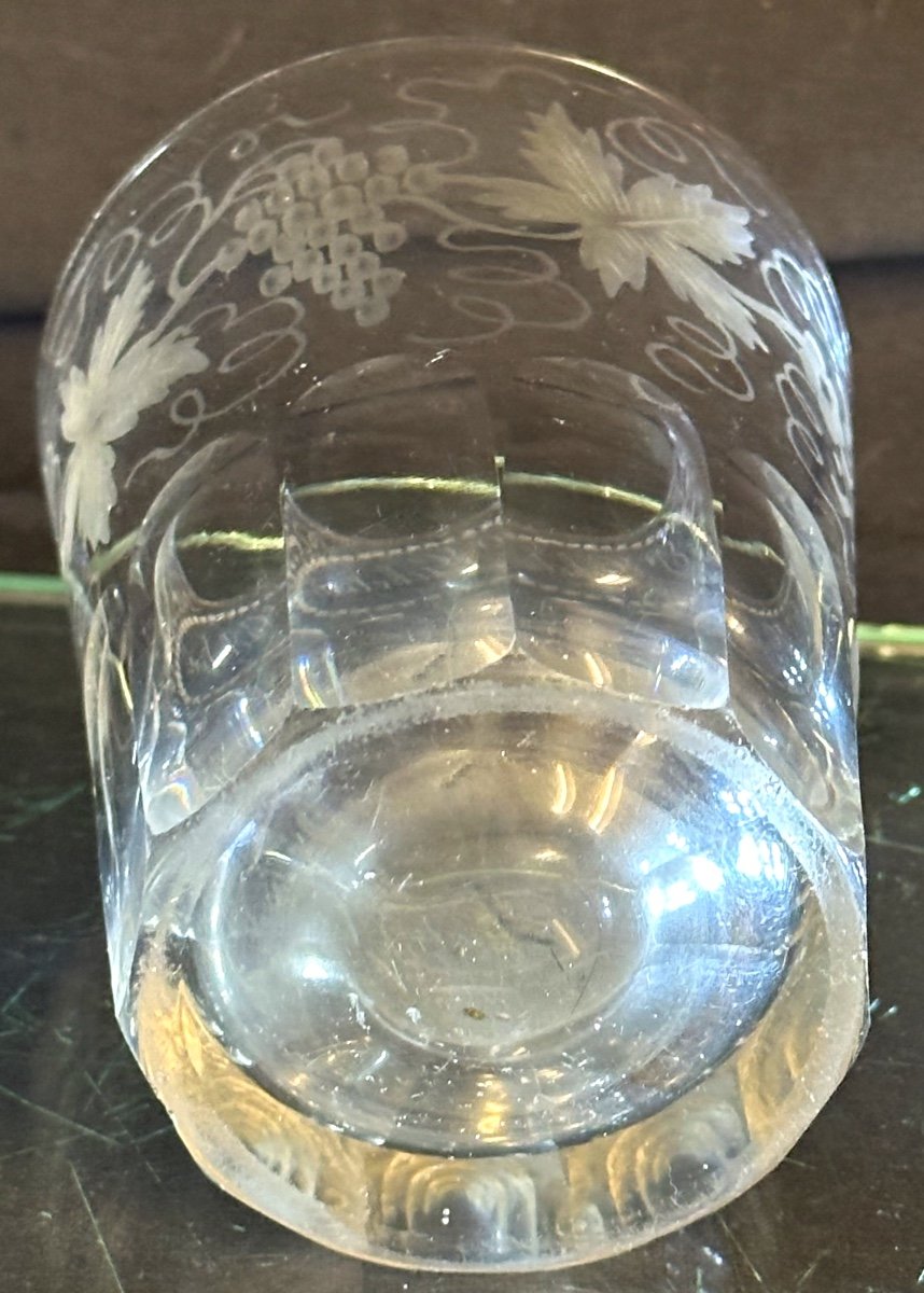 Verre à boire début XIXe décor taillé et gravé GIBELIN pampres de vigne vin -photo-4
