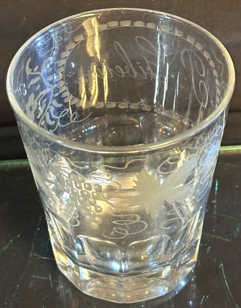 Verre à boire début XIXe décor taillé et gravé GIBELIN pampres de vigne vin -photo-1