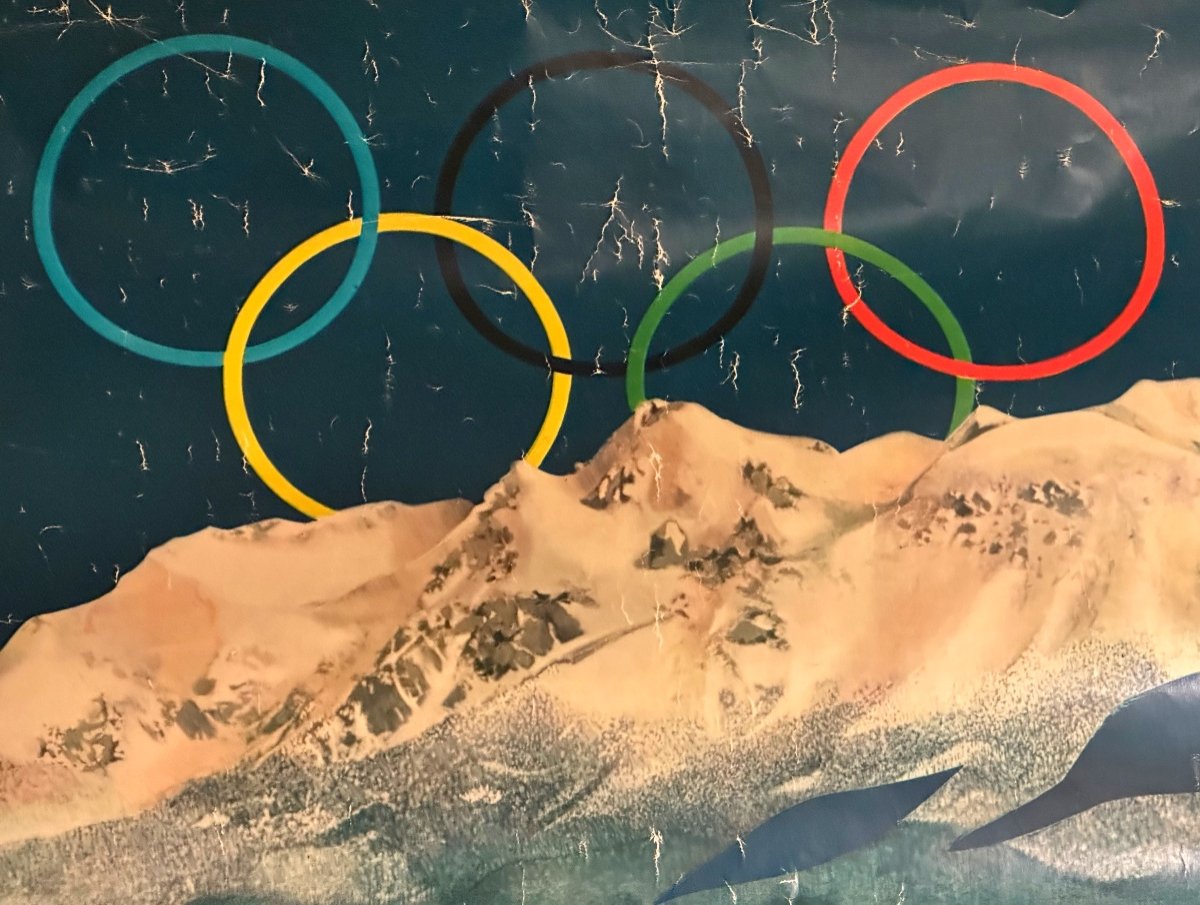 Affiche originale Grenoble 1968 Jeux Olympiques d’Hiver Flamme Ski Alpes Sport-photo-3