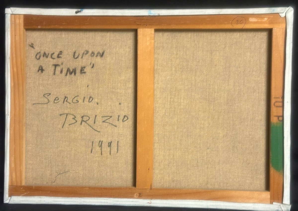 Sergio Brizio 1928-1997 Huile Symboliste Coquillage Celeste 38x55cm Signé-photo-4