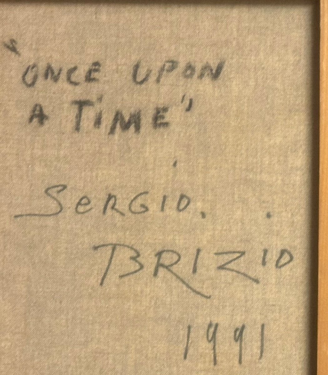 Sergio Brizio 1928-1997 Huile Symboliste Coquillage Celeste 38x55cm Signé-photo-1
