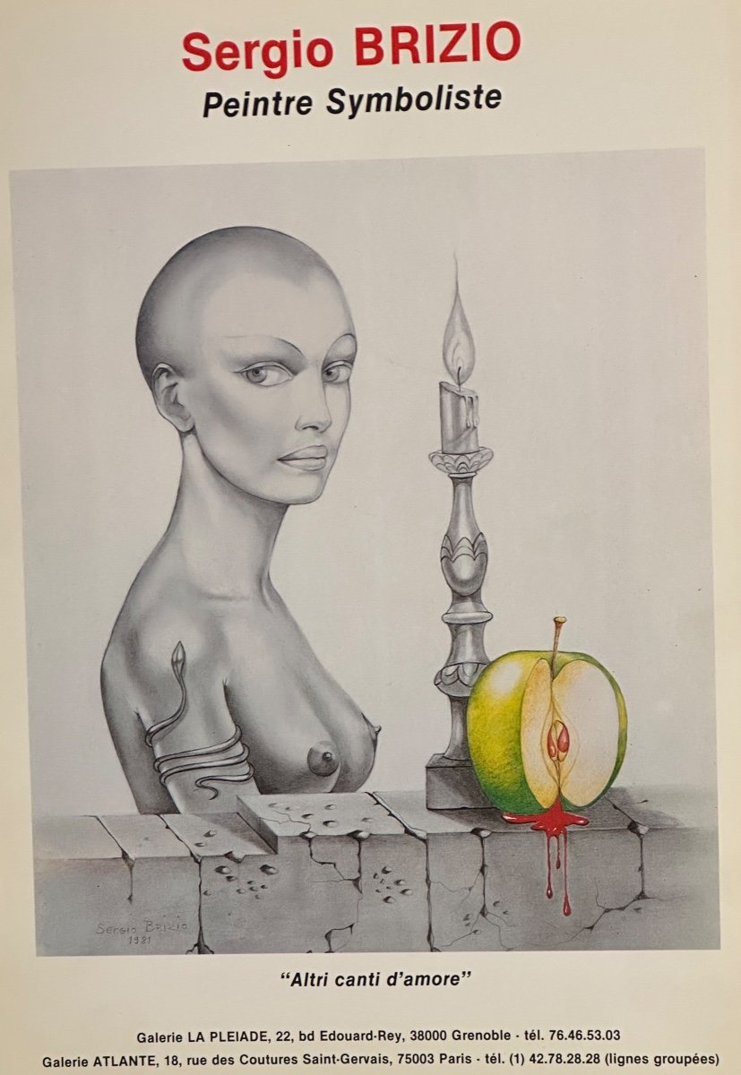 Sergio Brizio 1928-1997 Huile Symboliste Coquillage Celeste 38x55cm Signé-photo-2