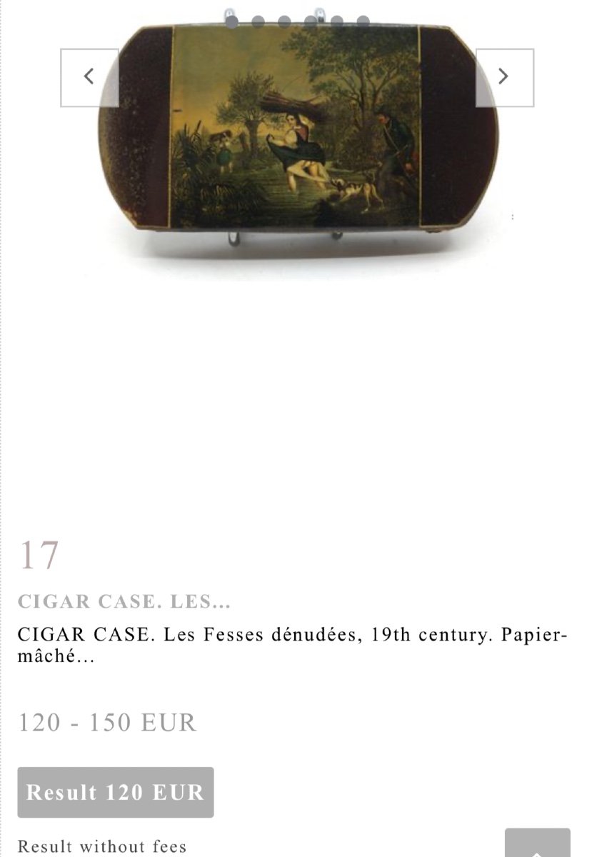 Antique 19th Century Snuffbox Cigar Case Galante Scene Smoking Kit Boiled Cardboard -photo-7
