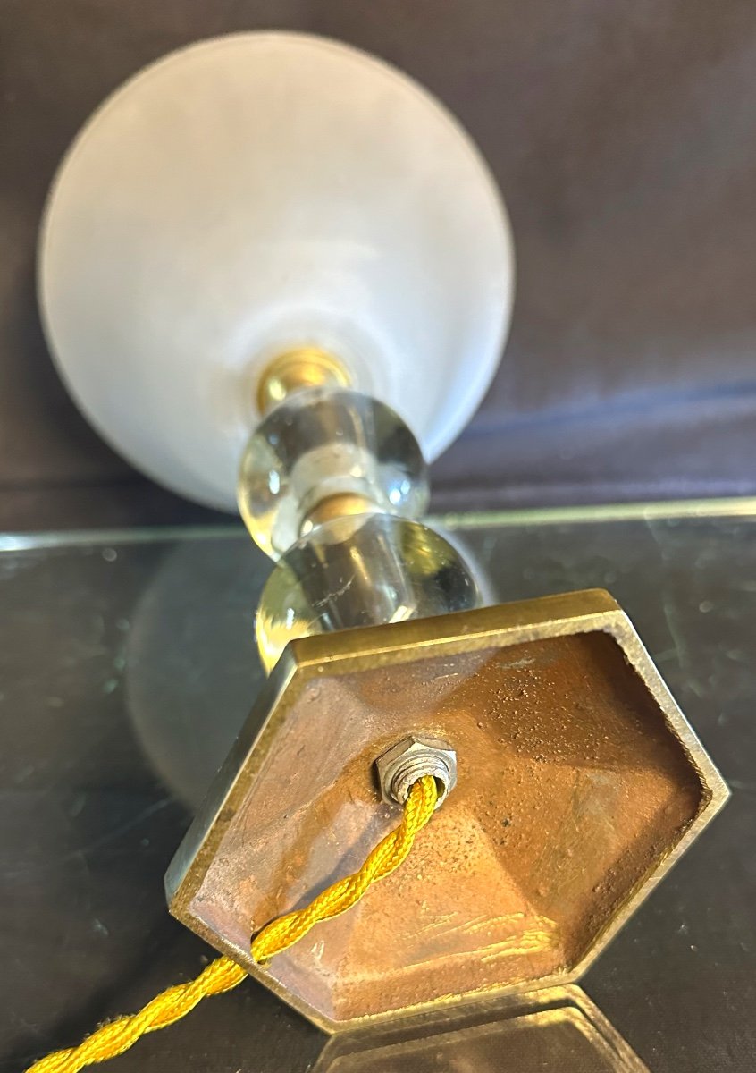 Art Deco Lamp Dlg Jacques Adnet Bronze And Glass In Very Good Condition -photo-2