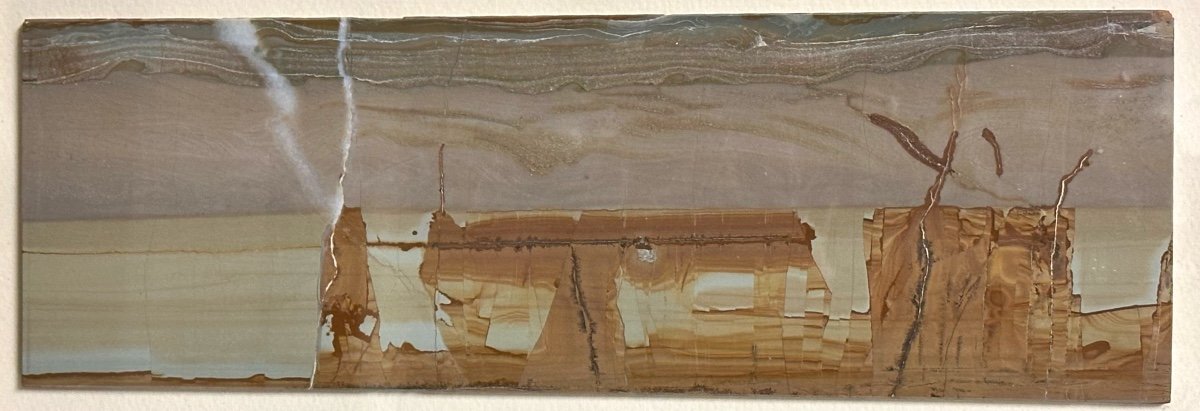 Large Plaque Of Paesine Or Dream Stone Framed Florence Marble Ruiniform Curiosity 