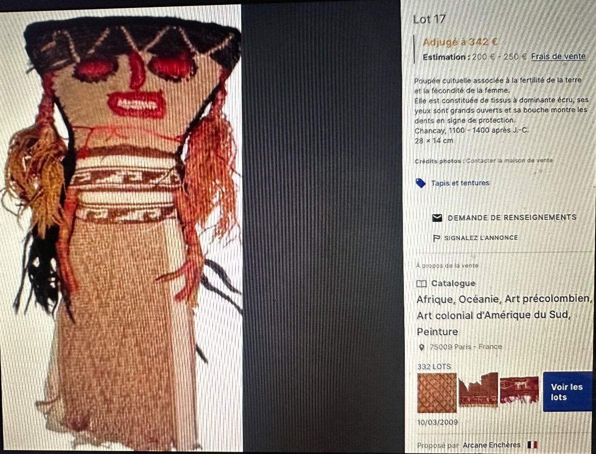 Rare Triple Pre-columbian Doll Chancay Peru In Fabrics And Plant Fibers Fertility Family-photo-4