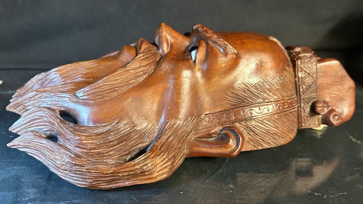 China Large Carved Mahogany Man Mask With Glass Eyes /1-photo-4