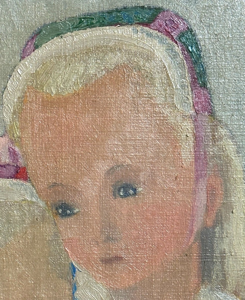Montfort Le Guellaff 20th Oil Little Girls From Plougastel Brittany Art Deco Daoulas Bretonnes-photo-2